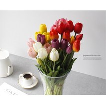 아기사진 스튜디오촬영소품 튤립조화 꽃꽂이 인조식물 컨셉사진 원룸 사진관 신혼집 플랜테리어 꽃송이, 진핑크