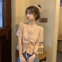 VSYOY 프렌치 트렌드 빈티지 플라워 반팔