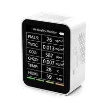 수분측정기 농도측정기 Tuya wifi 6 in 1 대기 질 감지기 지능형 pm2.5 tvoc co2 ch2o 온도 습도 감지기 다기능 감지기, 와이파이 없음 흰색