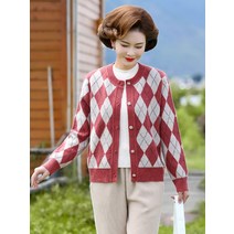 노카라자켓코디 중년여성아우터 엄마봄자켓 어머니의 카디건 격자 무늬 라운드 오버핏 빅사이즈