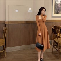 롱니트원피스 여성 겨울 가을 작은 키 허리보정 슬림핏 프렌치 솔리드 무지 스퀘어넥 이너 1123686134