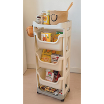 홈팸 깊은 수납 다용도 이동식 트롤리 4단 베이지