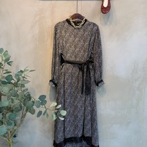 씨샵인더룸 / 델리나 레오파드 언발 레이스 허리끈 롱 원피스