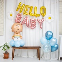 베이비샤워 HELLO BABY 호일풍선 베이비 풍선기둥 세트, 여아 베이비풍선, HELLO골드+BABY로즈골드, 스마일데이지 소형 2개