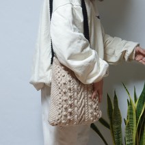 앤스실 아란 숄더 크로스 버킷백 뜨개질 DIY 패키지, 아이보리(몸)+블랙(끈)