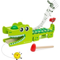 나무 망치 두드리는 벤치 장난감 파운드 실로폰과 말렛이있는 공 장난감 2 in 1 Montessori 뮤지컬 장난감, 01 악어