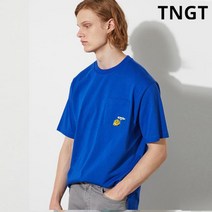 TNGT [20SS TNGT 남성]블루 봉쥬르 아트웍 자수 오버핏 반팔티셔츠_TGTS0B333B3