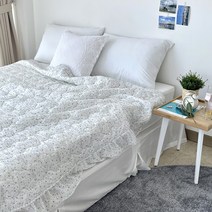 스노우리플 여름 차렵 이불 시어서커 뱀부 친척예단 잔꽃무늬 시원한 홑이불 지지미 흡한속건, 퀸(200x230), 블루