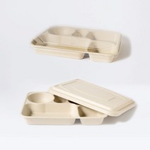 [업체발송] [사각호환L] 펄프 용기 5칸 1200ml 200개 1KW6145 + [사각호환L] PLA 뚜껑 200개 1KP6240, 단품