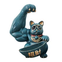 고양이 홀더 조각 보관 상자 공예 미술 동상 키 보관 고양이 홀더 장식 캐비닛 테이블 입구 통로, 작은 파란색, 수지