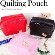에나멜 퀼팅 사각 파우치 3종 화장품 소품 헤어 미용 가방