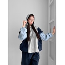 그레이스 봄가을 컬러배색 후드집업 조거팬츠 세트 체형커버 박시핏 로고포인트 집업 상하세트