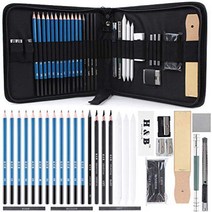 33 Piece Professional Art Kit Drawing Pencils with Sketch Kit Charcoal Pencils Graphite Pencils E, 1, Grey