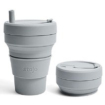 STOJO 접이식 여행용 컵 빨대 포함 - 세이지 그린 16oz / 470ml 따뜻한 음료와 차가운 음료를 위한 재사용 가능한 테이크아웃 포켓 사이즈 실리콘 병 캠핑과 하이킹에, 캐시미어 천, 24온스(1팩)