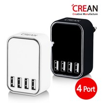 크레앙 스마트 IC 4포트 멀티 USB 충전기, CREMU4P(화이트), 화이트