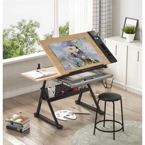 전문가용이젤 도면테이블 제도 설계 실습 작업 그림, 철제나무색상(테이블+스툴+램프)