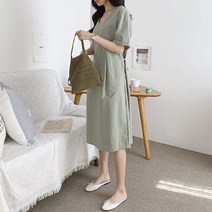 파스텔 린넨 랩 브이넥 롤업 반팔 롱원피스 (3color)
