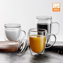 통풍창 유리 더블 컵 투명 더블 주스 컵 뚜껑 두꺼운 커피 컵 더블 우유 컵, 250ml 더블컵, 비규격