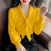 구김없는 여성 블라우스 진짜가나타났다 장세진 오연두 봄 여름 풀오버 활 목 솔리드 긴 소매 셔츠