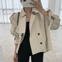 여자 숏 크롭 트렌치코트 루즈핏 더블 바바리 코트 가을 봄