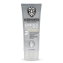 Headhunter Heavy Duty Reef Safe 자외선 차단 SPF 50 서핑용 - 천연 미네랄 페이스 크림 광범위한 스펙트럼 UVA/UVB 안전 피부 손상 방지 틴트 라, Tinted Light Brown, 3 Ounce (Pack of 1)
