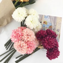 부카즈 폼폼 플라워 - 인테리어 소품 퐁퐁이 국화 조화 디퓨저용 민들레 꽃꽂이 재료 도매, 화이트