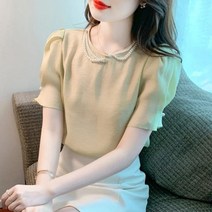 Gamvdout 여성 여름 비즈 쉬폰 블라우스 G416