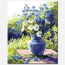 (국내배송/당일출발) 모모픽스페인팅 I30 데이지 화병 꽃 그림 액자 40x50cm DIY명화그리기 따라그리기