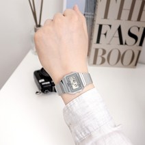 카시오 레트로 빈티지 남성 여성 공용 스퀘어 디지털 전자 메탈 손목 시계 블랑