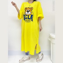 스타루비샵 베어 루즈핏 프린트 나염 라운드넥 홈웨어 빅사이즈 면 박시 반팔 롱원피스