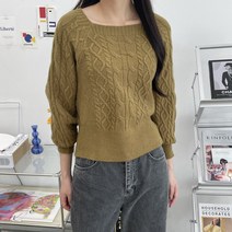 포근 꽈배기 스퀘어넥 레글런 긴팔 니트티셔츠