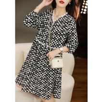 30 40대 미시 레이스 자수 브이넥 체크 a라인 미디 플레어 배색 봄 원피스 88까지