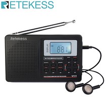 RETEKESS V111 풀 밴드 라디오 FM 스테레오/MW/SW DSP 월드 밴드 수신기 타이밍 알람 시계 휴대용 라디오 블랙, 10KHz MW 튜닝