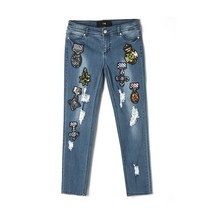 데미지 청바지 OUTLETS 전문점 잔품 여성의류 GX 봄옷 구슬 꿰미 장식 키가 커 보이고 날씬해 보여 4148079667