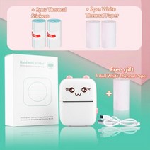 포토 프린터 휴대용 무선 블루투스 안드로이드 IOS 감열식 57mm 고양이 모양 사진 포켓, Pink 2White 2Sticker+Pink 2Whi