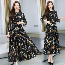 2022 봄옷 스윙 발목까지 오는 길이 소매 숏 플라워 시폰 롱 빅사이즈 슬림핏 원피스