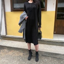 홀리 여성 단추 니트 라운드 원피스