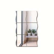 인테리어 디자인 전신거울 북유럽 빈티지 감성 거울 6pcs 3d 벽 스티커 파도 모양 자체 접착 홈 두께 욕실 주방 거실 홈 장식 액세서리, 은