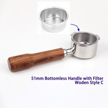 슬로우 쿠커 부품 교체 설치 에스프레소 커피 머신용 무압 필터 바구니가 있는 51mm 바닥 없는 커피 핸들 스테인레스 스틸 3 러그 핸들, 협력사, 나무 스타일 c