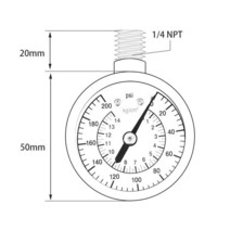 0-200psi 0-14kg/cm² 1/4 NPT 50mm 공기 압력 게이지 유압 게이지 오일 압력 게이지 수압 측정기, 한개옵션0