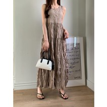 야우시 링클주름 민소매 롱원피스 데일리 데이트