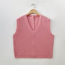 오오엘 여성용 간절기 뒷트임 브이넥 니트 하찌백버튼조끼