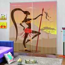 자동커튼 레일 스마트 iot 쉬운설치 커튼 자동 아프리카 여성 테마 전통적인 클래식 인쇄 차양 천공 후크 처리, 4+100W160H(CM)40x63in+Grommet