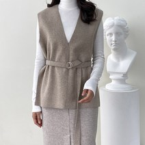 델레브 울 모직 벨트 조끼 겨울 정장 브이넥 베스트