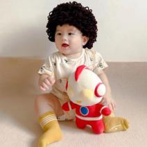 블랙체리 아기가발 모자 백일 돌 촬영 소품, 뽀글이갈색