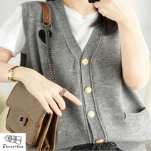 가을 여성 조끼 간절기 레이어드 겨울 여자 방한 단추 스트라이프 니트 숄 조끼 베스트