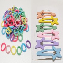 얌뚱이 미니면링100개+파스텔똑딱핀6개 세트 머리끈 머리핀 선물 헤어 악세사리 파스텔