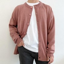 남자 대학생 라운드넥 단추 무지 오버핏니트 가디건