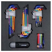 Lichamp 37피스 레인보우 앨런 렌치 세트 톡스 메트릭 육각 키 컬러 접이식 쇼트 및 롱 암 볼 엔드 미터법 1.510mm Torx T10 to T50 USA 미국