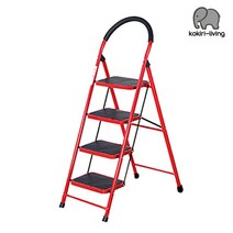 코끼리리빙 접이식 스툴 사다리 S형 2단 3단 4단 안전발판 홈데코 가정용 업무용 스툴사다리, 4단레드